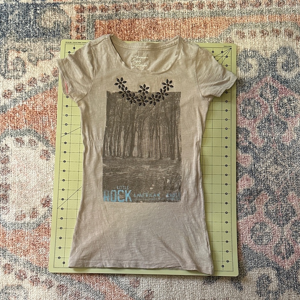American Eagle Outfitters Light Gray Festival Tee with beading embellishment